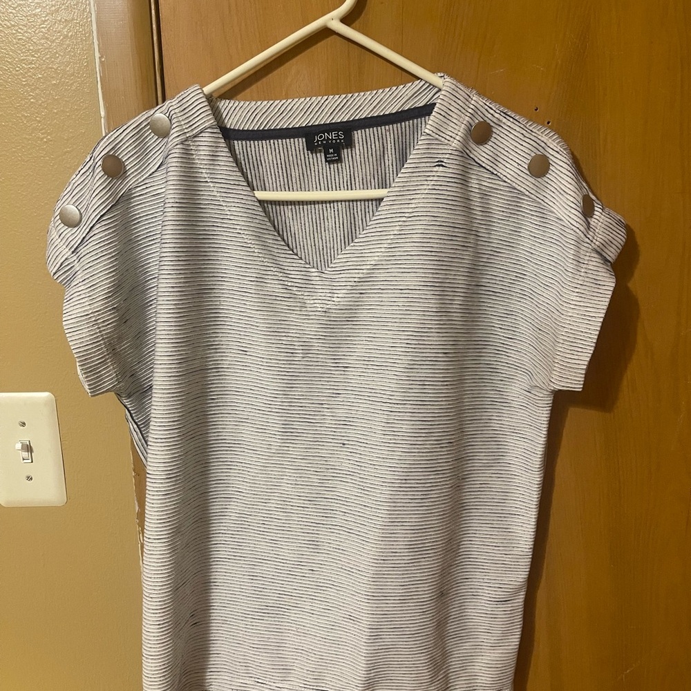 Jones New York Black and White Striped Blouse